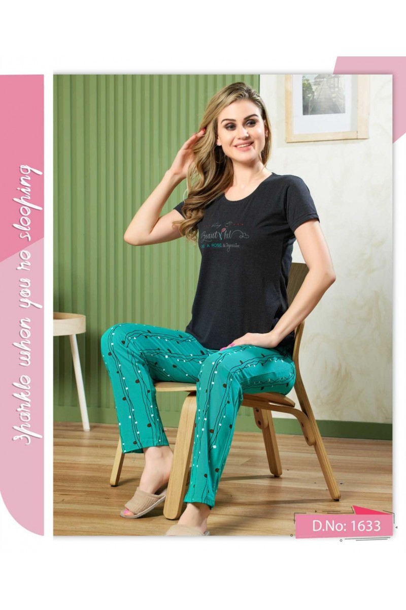 D.No-1633 Designer Classic Stripe Pattern Hosiery Pajama Combo Set