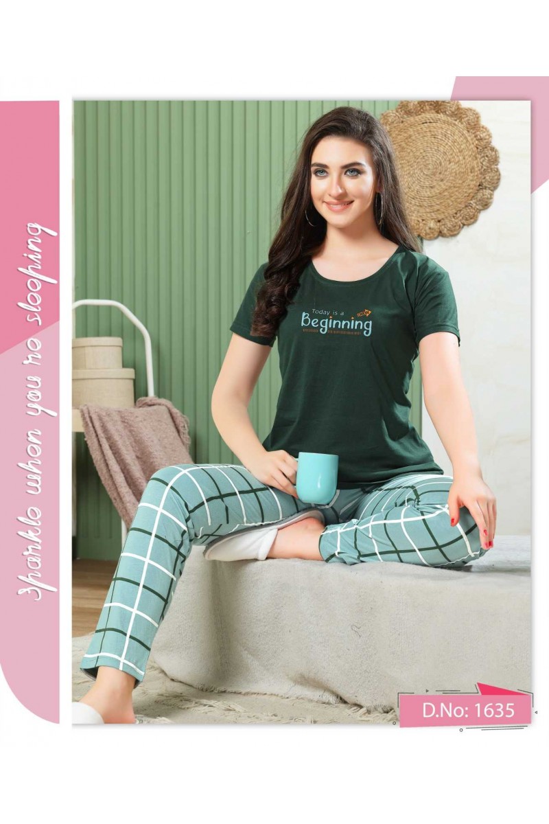 D.No-1635 Designer Classic Stripe Pattern Hosiery Pajama Combo Set