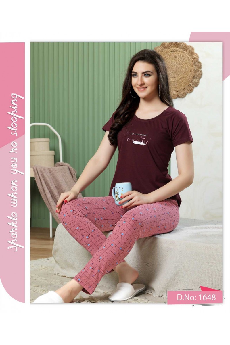 D.No-1648 Designer Classic Stripe Pattern Hosiery Pajama Combo Set
