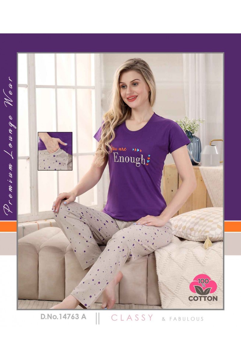D.No-14763-A Ladies Hosiery Cotton Readymade Night Suits Collection