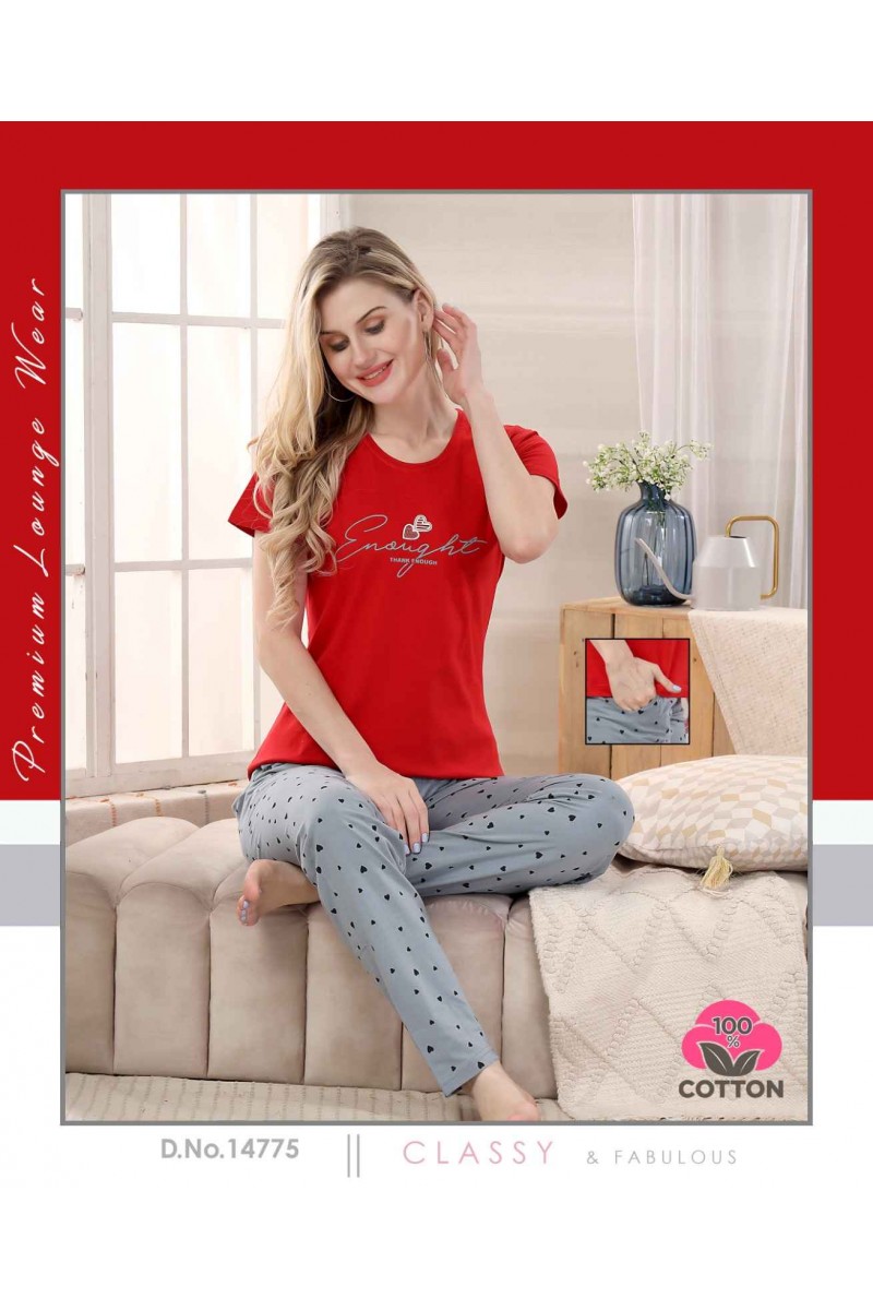 D.No-14775 Ladies Hosiery Cotton Readymade Night Suits Collection