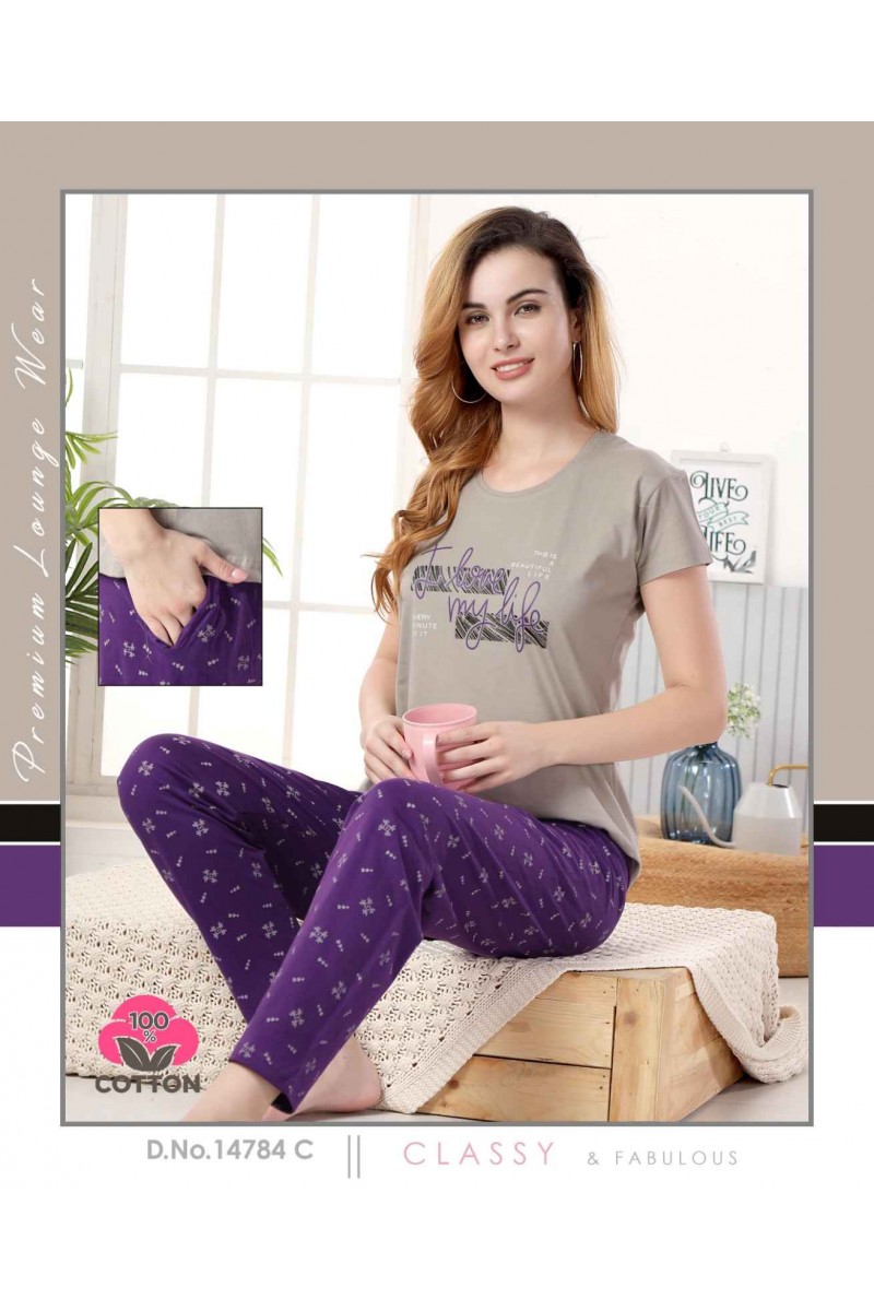 D.No-14784-C Ladies Hosiery Cotton Readymade Night Suits Collection