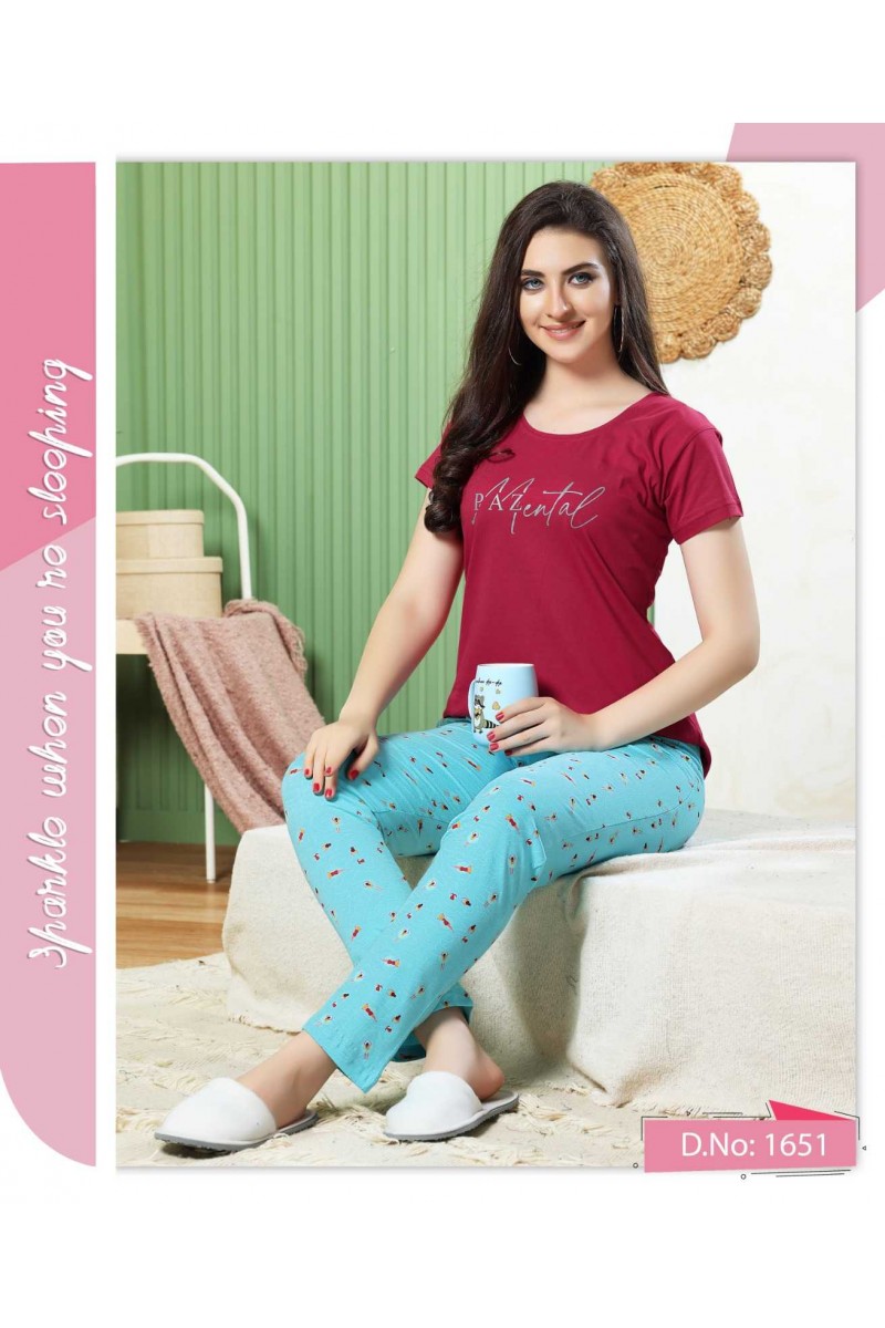 D.No-1651 Designer Classic Stripe Pattern Hosiery Pajama Combo Set