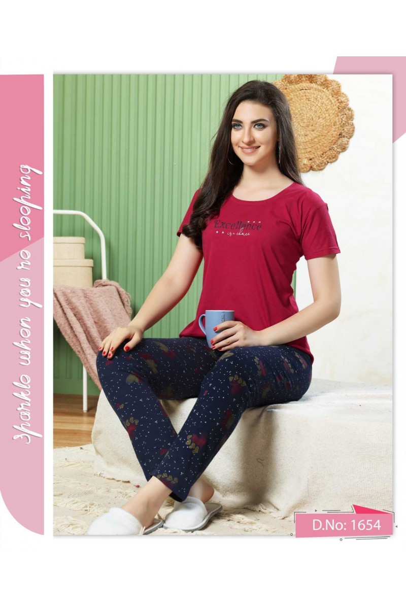 D.No-1654 Designer Classic Stripe Pattern Hosiery Pajama Combo Set