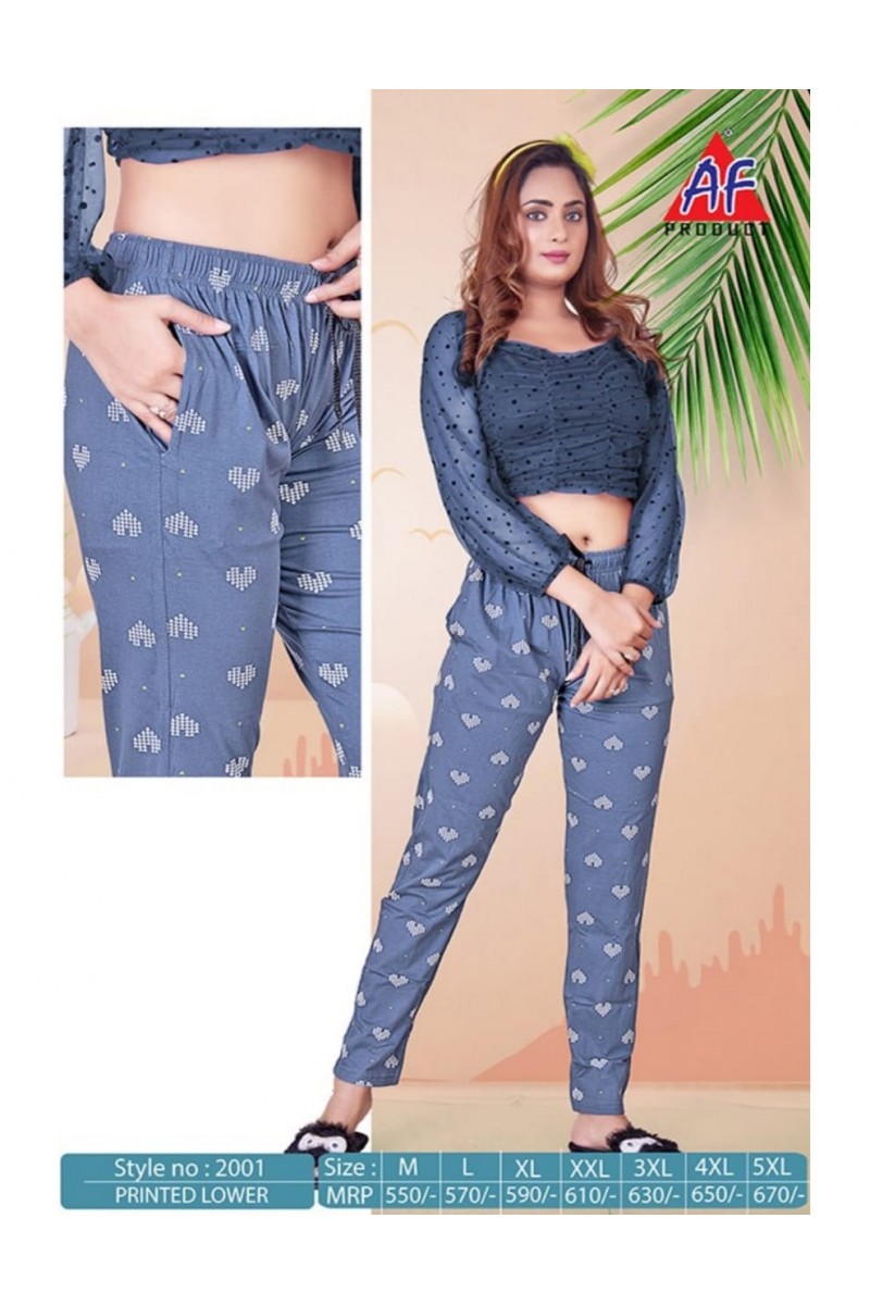 AF Product D.No-2001 Printed Lower Night Bottom Wear Designer Set