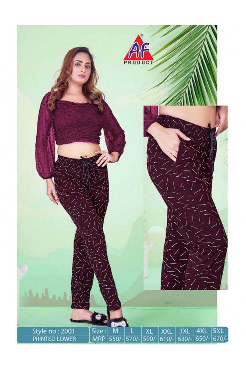 AF Product D.No-2001 Printed Lower Night Bottom Wear Designer Set