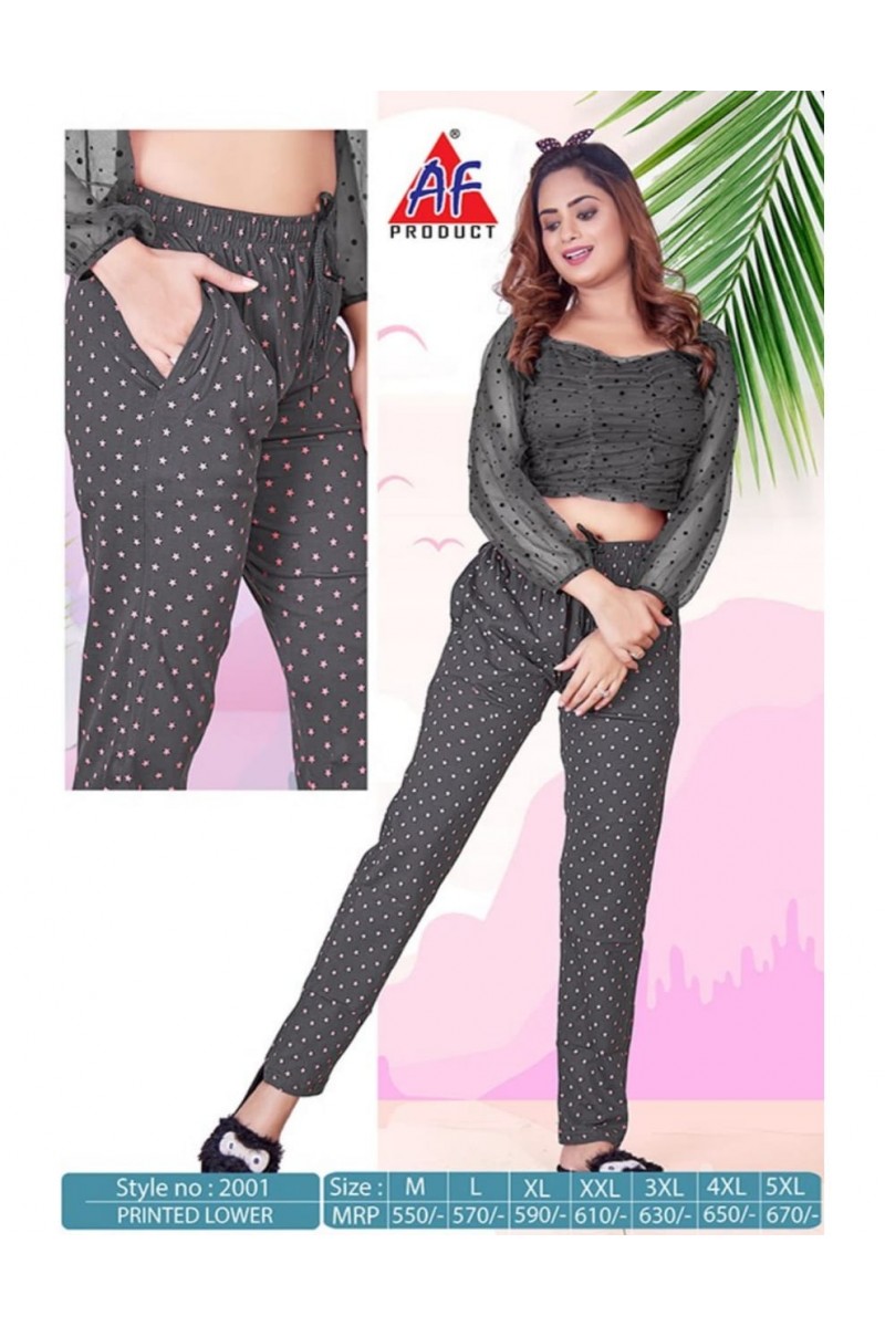 AF Product D.No-2001 Printed Lower Night Bottom Wear Designer Set