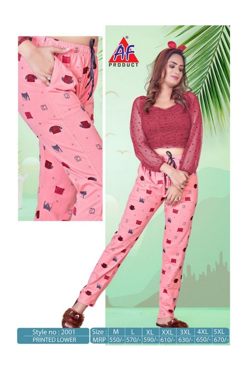 AF Product D.No-2001 Printed Lower Night Bottom Wear Designer Set