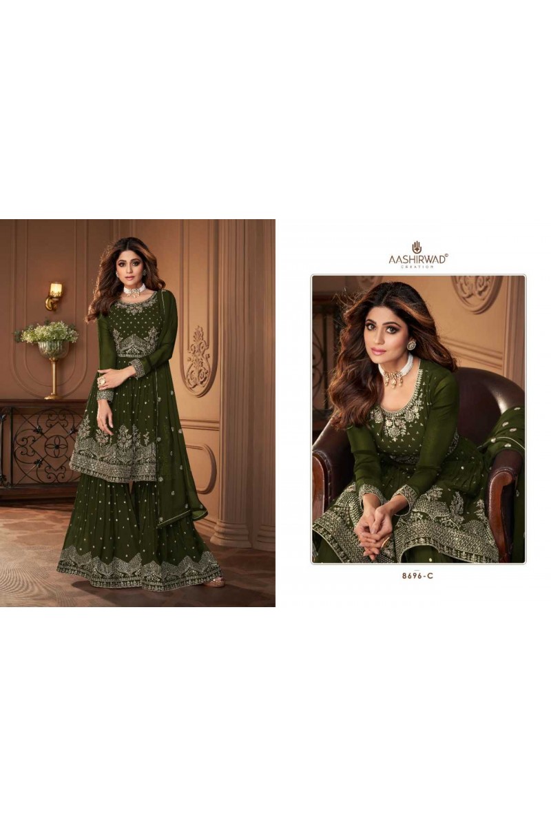 Aashirwad Creation Herione Gold Party Wear Salwar Suits Collection