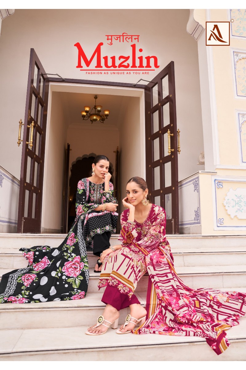 Alok Suit Muzlin Designer Cotton With Embroidery Pakistani Salwar Suits
