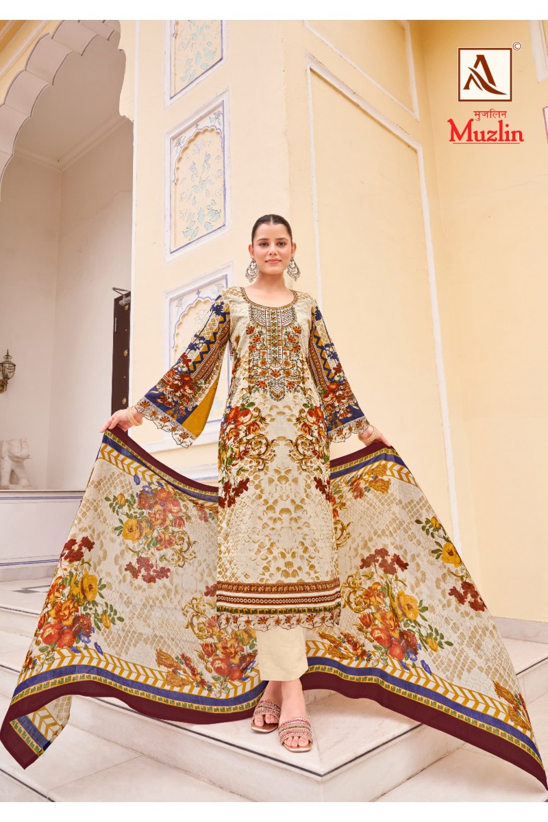 Alok Suit Muzlin Designer Cotton With Embroidery Pakistani Salwar Suits