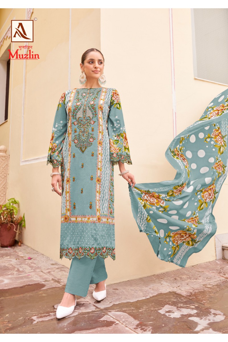 Alok Suit Muzlin Designer Cotton With Embroidery Pakistani Salwar Suits