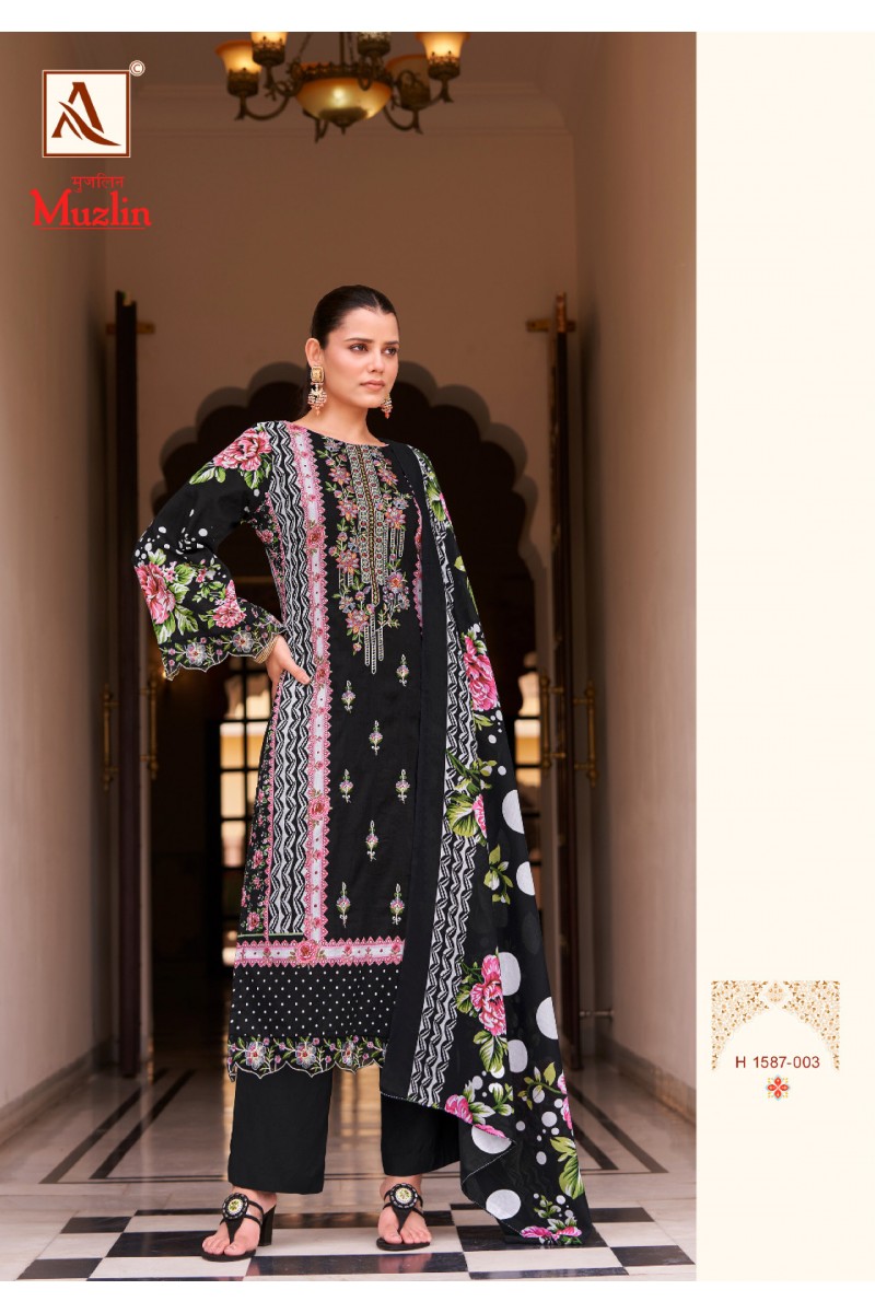 Alok Suit Muzlin Designer Cotton With Embroidery Pakistani Salwar Suits