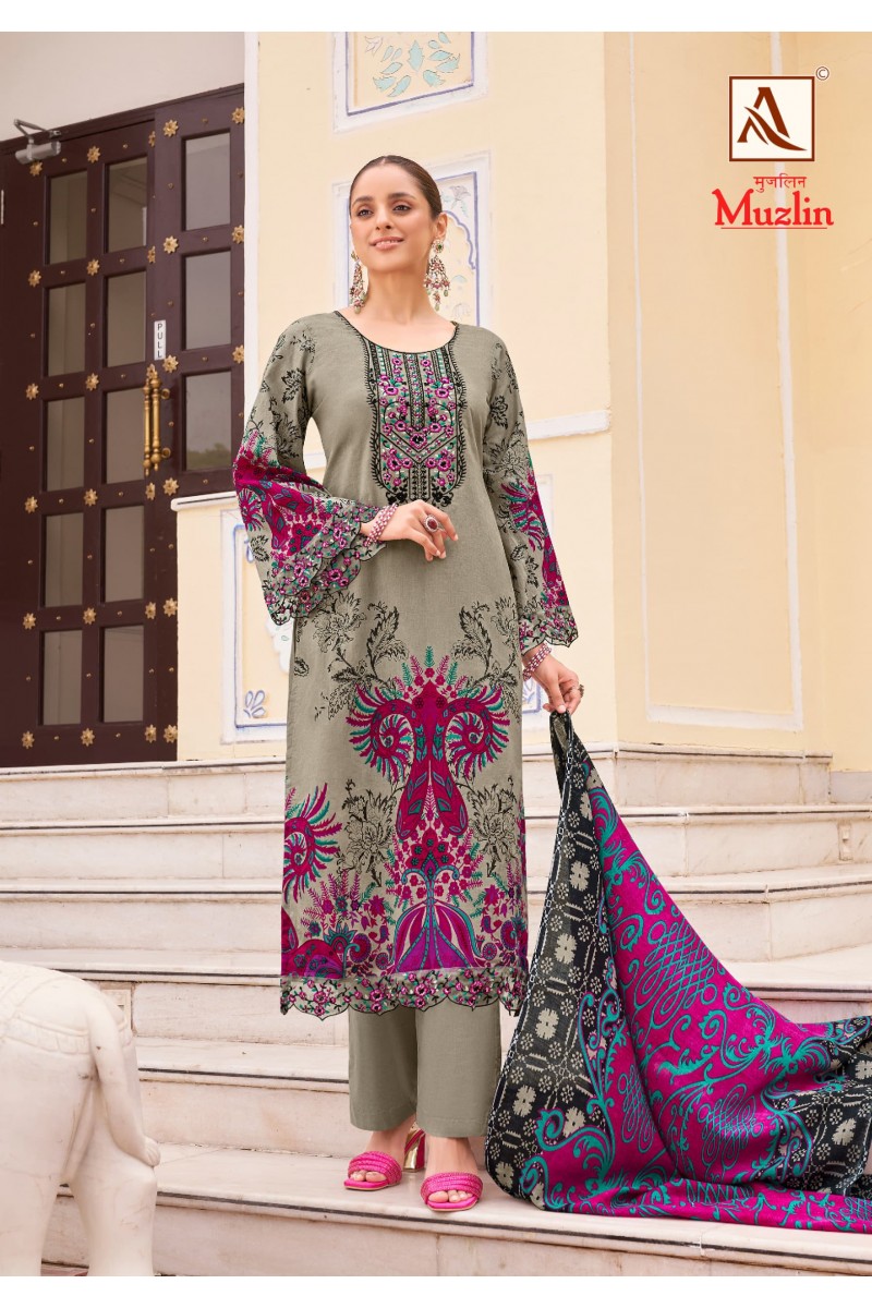 Alok Suit Muzlin Designer Cotton With Embroidery Pakistani Salwar Suits