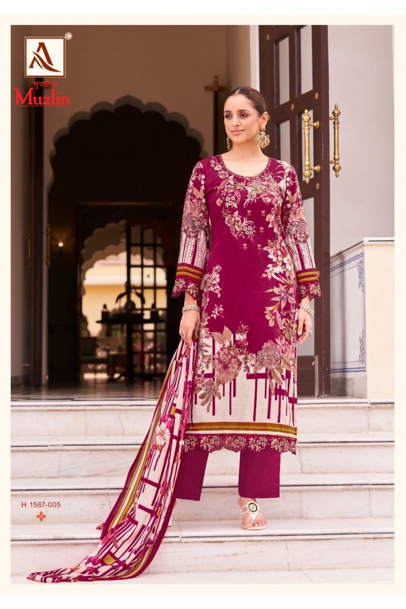 Alok Suit Muzlin Designer Cotton With Embroidery Pakistani Salwar Suits