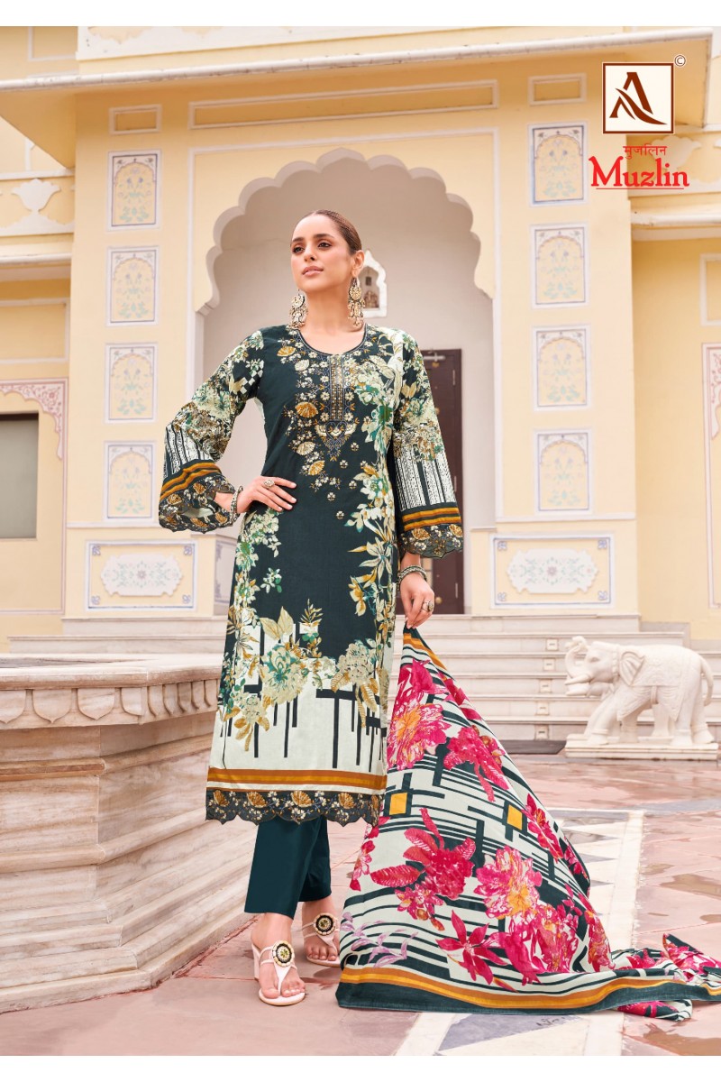 Alok Suit Muzlin Designer Cotton With Embroidery Pakistani Salwar Suits