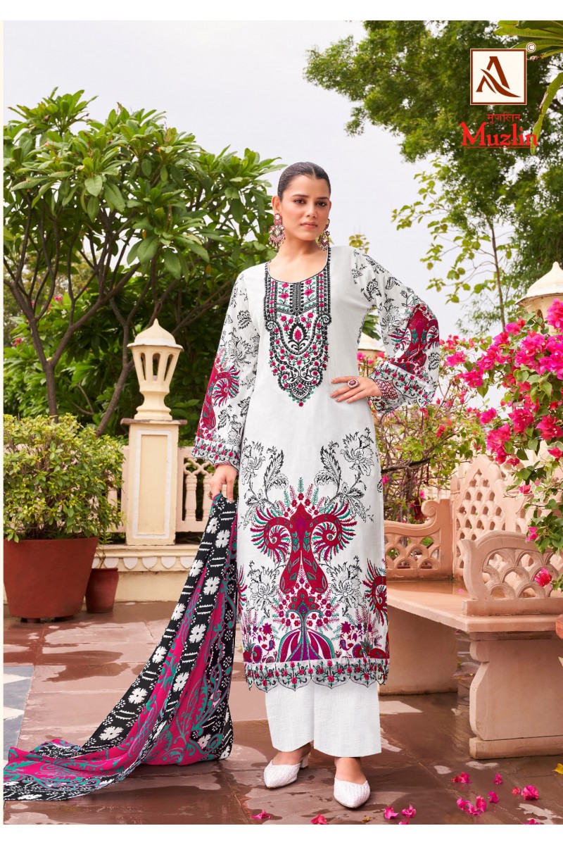 Alok Suit Muzlin Designer Cotton With Embroidery Pakistani Salwar Suits