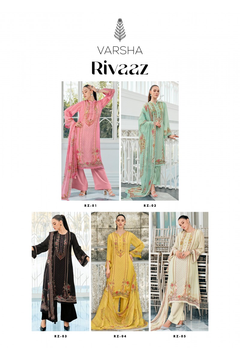 Varsha Rivaaz Viscose Chinon Palazzo Style Designer Salwar Suits Wholesaler
