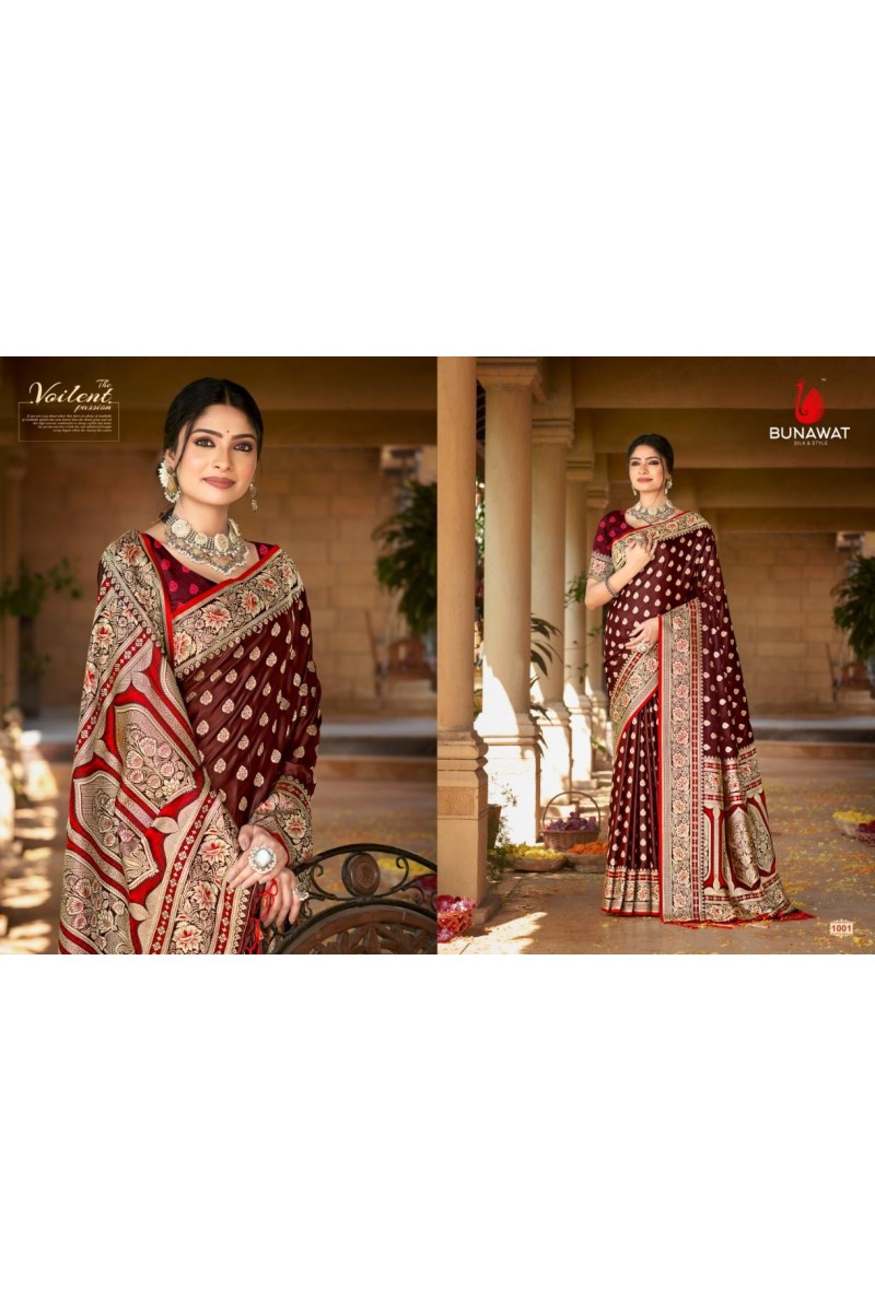 Bunawat Akshat-1001 Designer Ladies Wear Satin Silk Saree Catalogues 