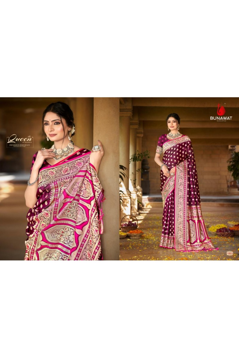 Bunawat Akshat-1003 Designer Ladies Wear Satin Silk Saree Catalogues 