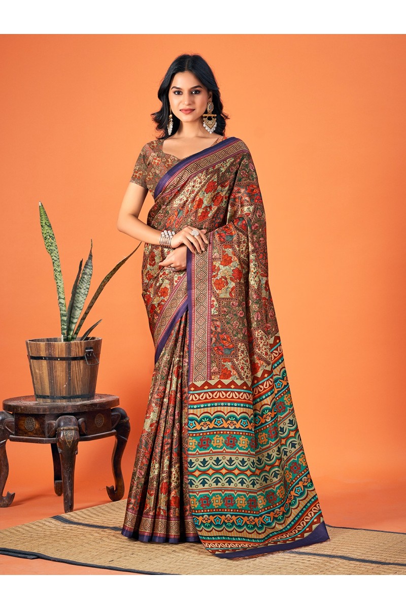 Bunawat Neeva-2 Premium Pashmina Silk Print Attractive Look Sarees