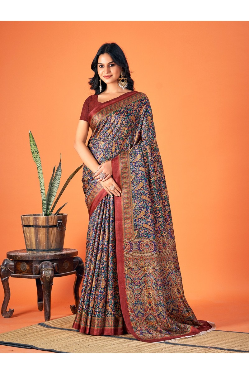 Bunawat Neeva-4 Premium Pashmina Silk Print Attractive Look Sarees