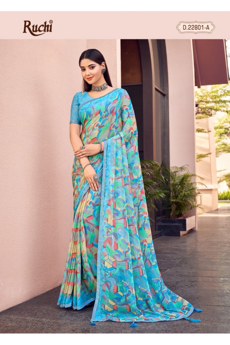 Ruchi Savyaa-22801-A Women's Floral Designs Chiffon Saree