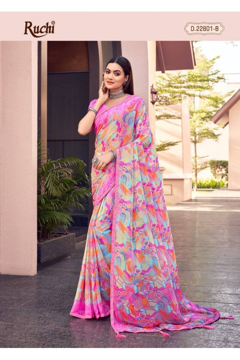 Ruchi Savyaa-22801-B Women's Floral Designs Chiffon Saree