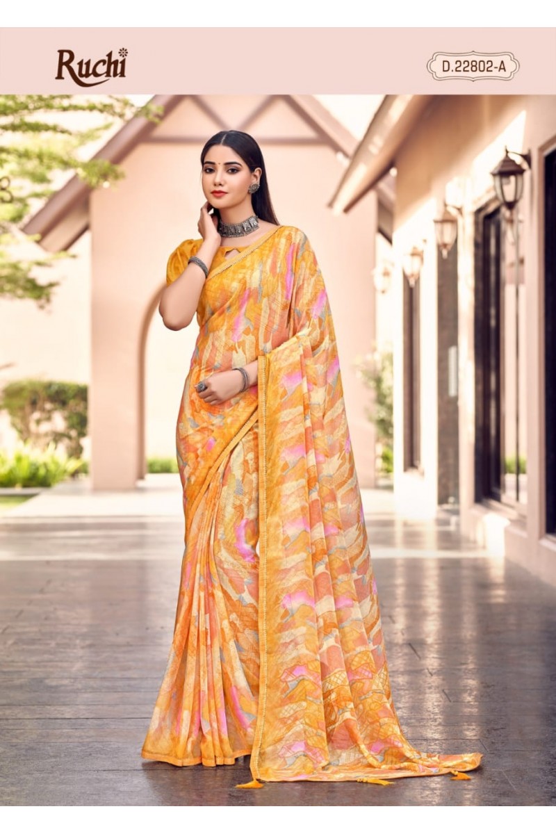 Ruchi Savyaa-22802-A Women's Floral Designs Chiffon Saree