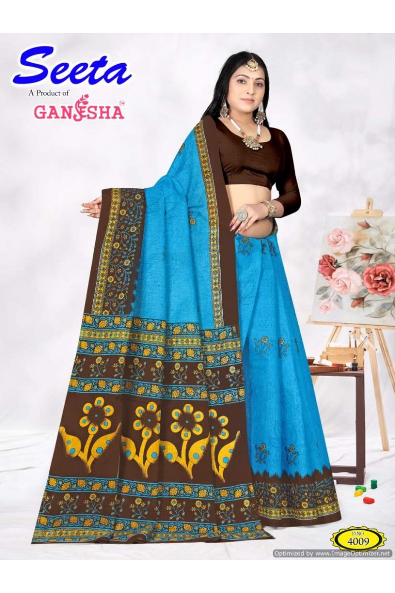 Ganesha Seeta-4001 Latest Designer Pure Cotton Printed Single Saree