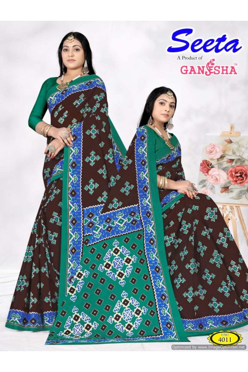 Ganesha Seeta-4002 Latest Designer Pure Cotton Printed Single Saree