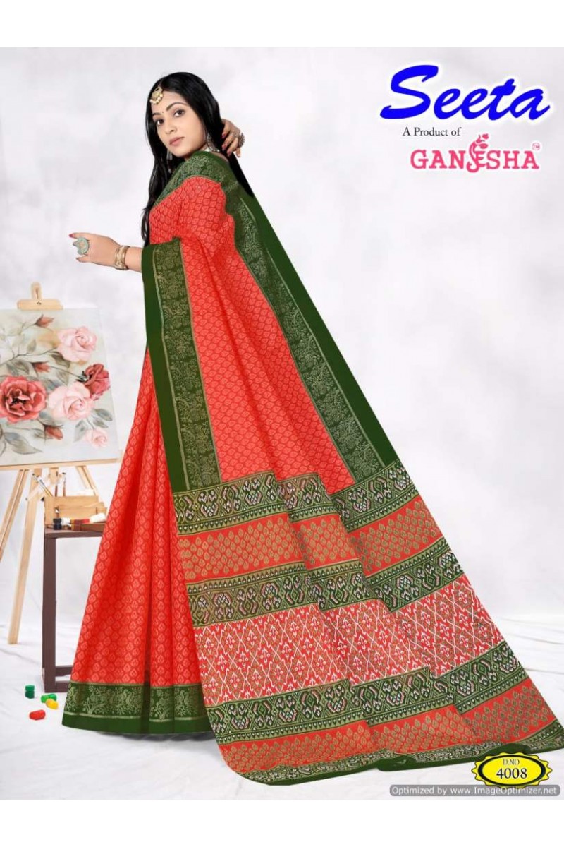 Ganesha Seeta-4004 Latest Designer Pure Cotton Printed Single Saree
