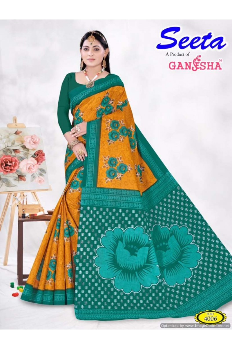 Ganesha Seeta-4005 Latest Designer Pure Cotton Printed Single Saree