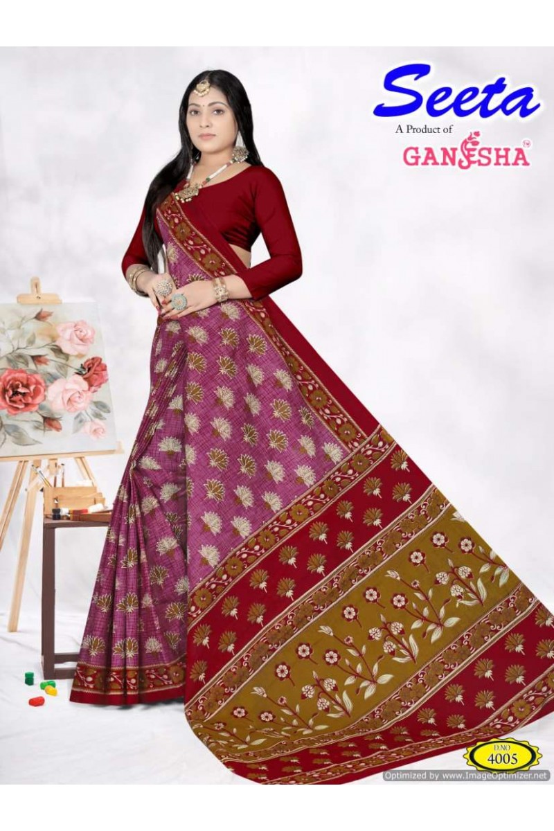 Ganesha Seeta-4006 Latest Designer Pure Cotton Printed Single Saree