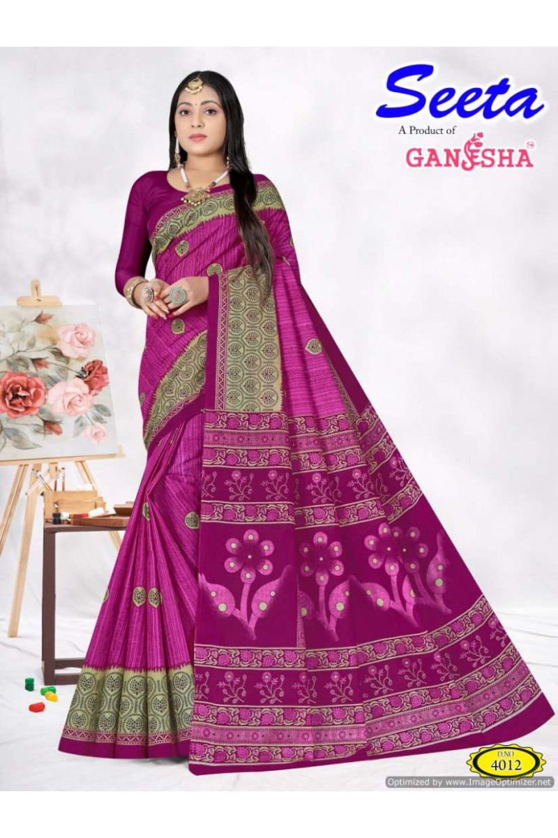 Ganesha Seeta-4007 Latest Designer Pure Cotton Printed Single Saree