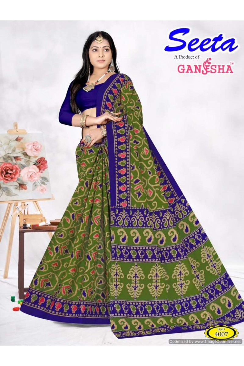 Ganesha Seeta-4009 Latest Designer Pure Cotton Printed Single Saree