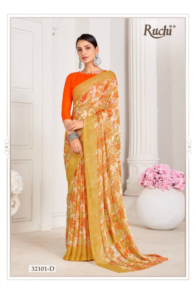 Ruchi Star-32103-A Casual Wear Traditional Chiffon Saree Collection