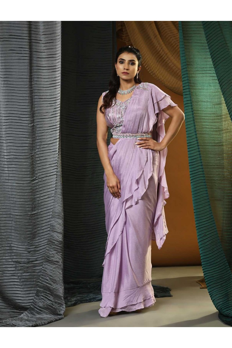 Amoha Trendz D.No-1016322-E Ready To Wear Fancy Ruffle Style Pallu Saree