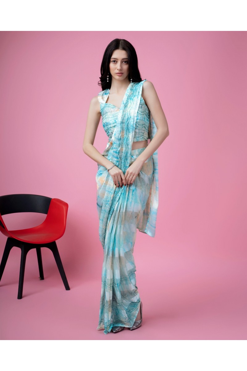 Amoha Trendz D.No 10810-A Designer Ready To Wear Satin Silk Saree Wholesaler