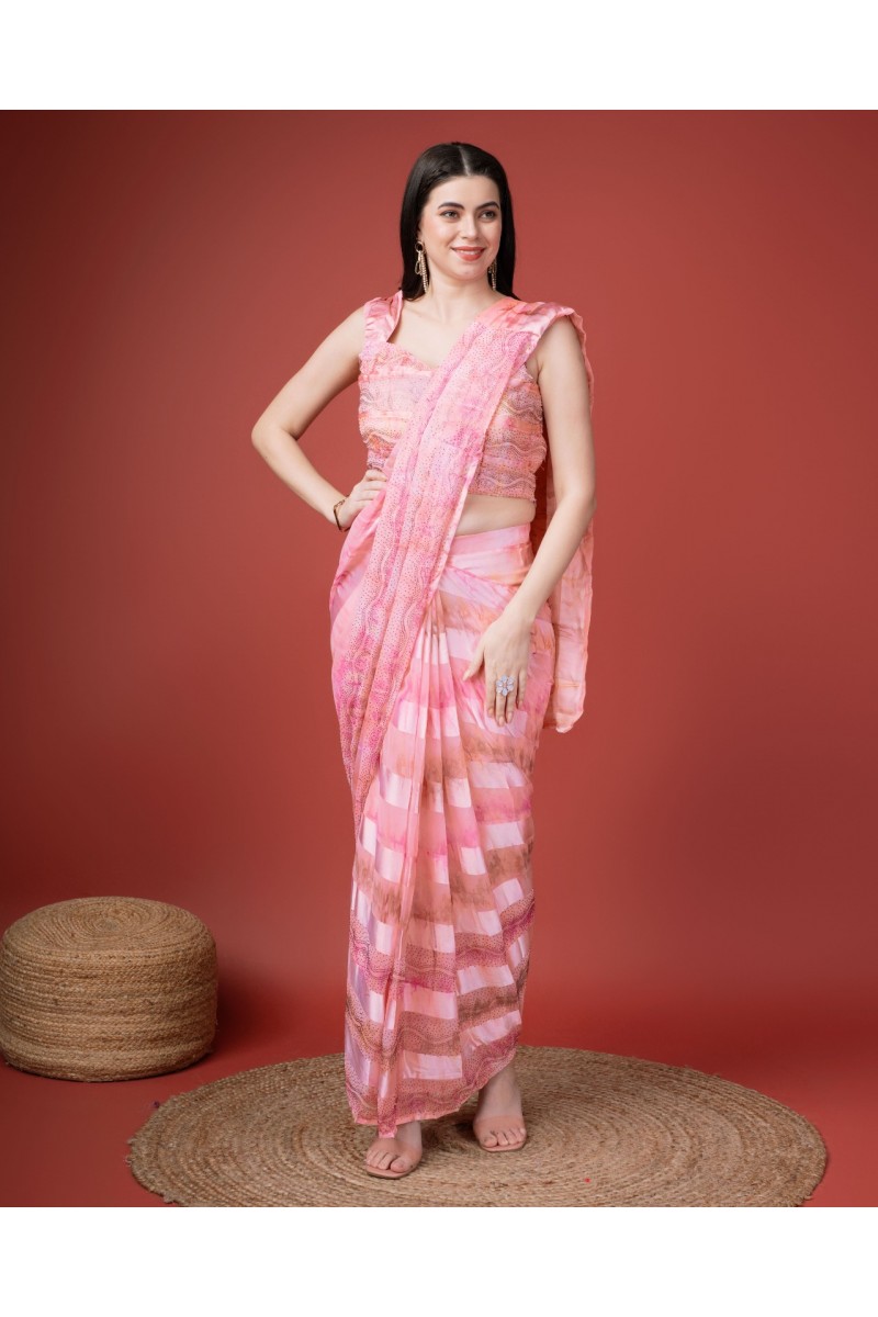 Amoha Trendz D.No 10810-B Designer Ready To Wear Satin Silk Saree Wholesaler