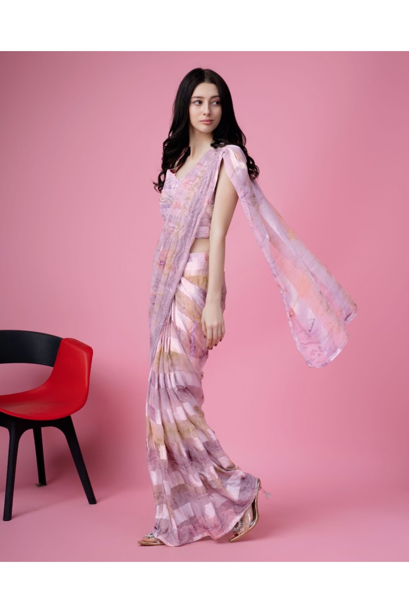 Amoha Trendz D.No 10810-C Designer Ready To Wear Satin Silk Saree Wholesaler
