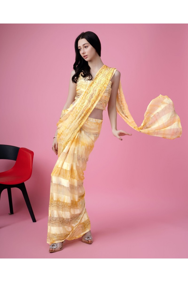 Amoha Trendz D.No 10810-D Designer Ready To Wear Satin Silk Saree Wholesaler