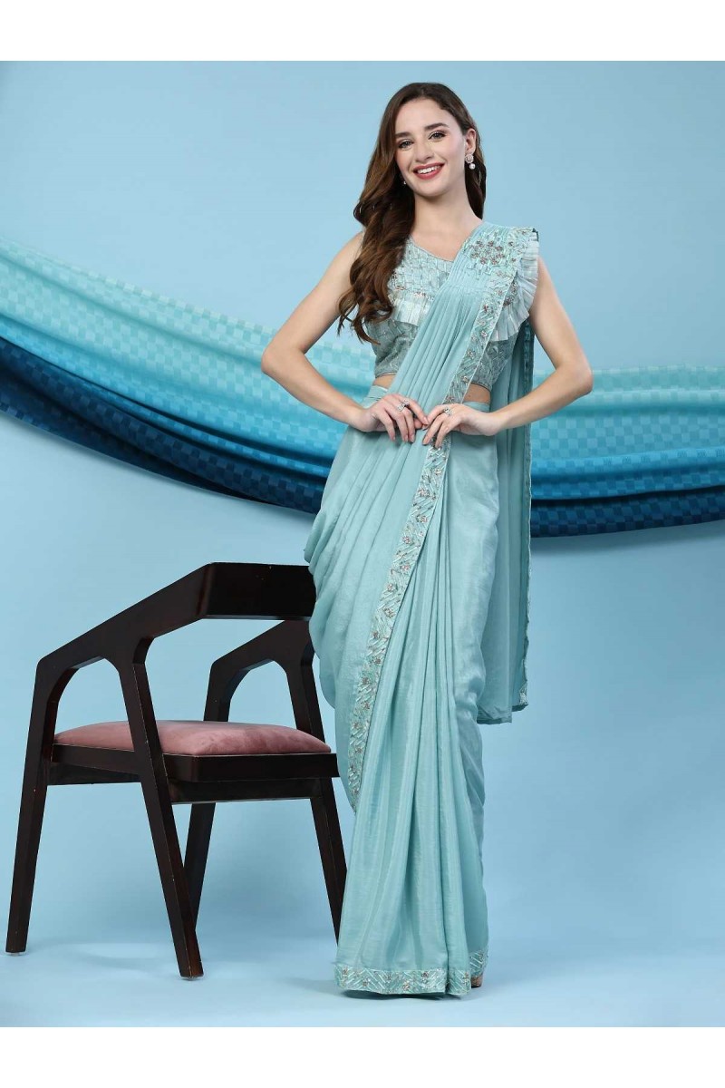Amoha 247-A Ready To Wear Silk Satin Fancy Party Wear Single Saree