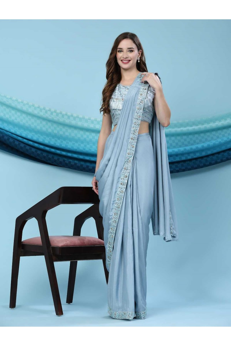 Amoha 247-B Ready To Wear Silk Satin Fancy Party Wear Single Saree