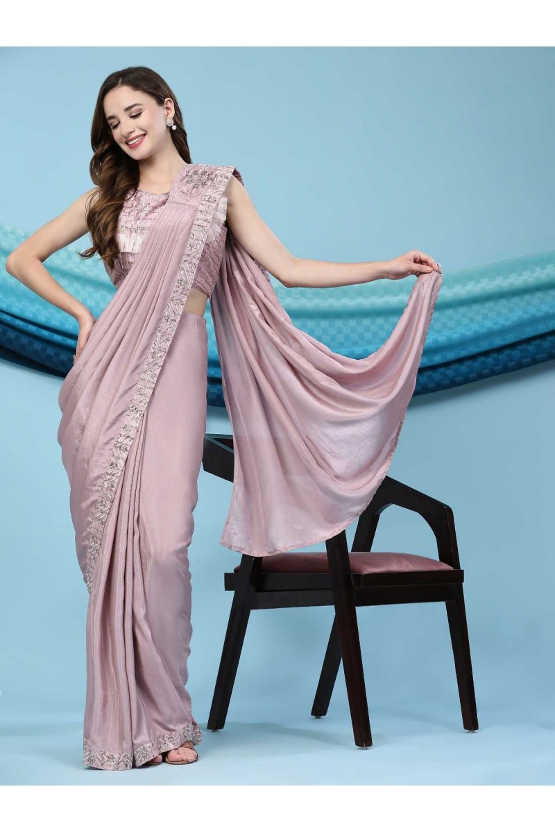 Amoha 247-C Ready To Wear Silk Satin Fancy Party Wear Single Saree