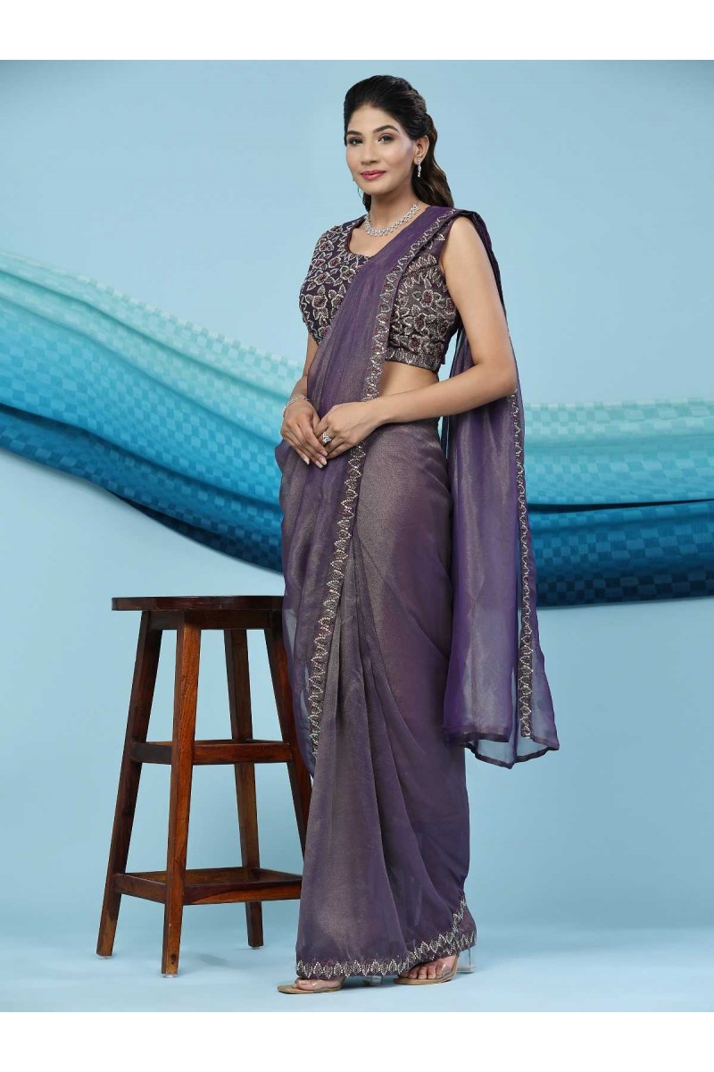 Amoha 250-A Full Stitch Embroidery Work Readymade Saree Collection