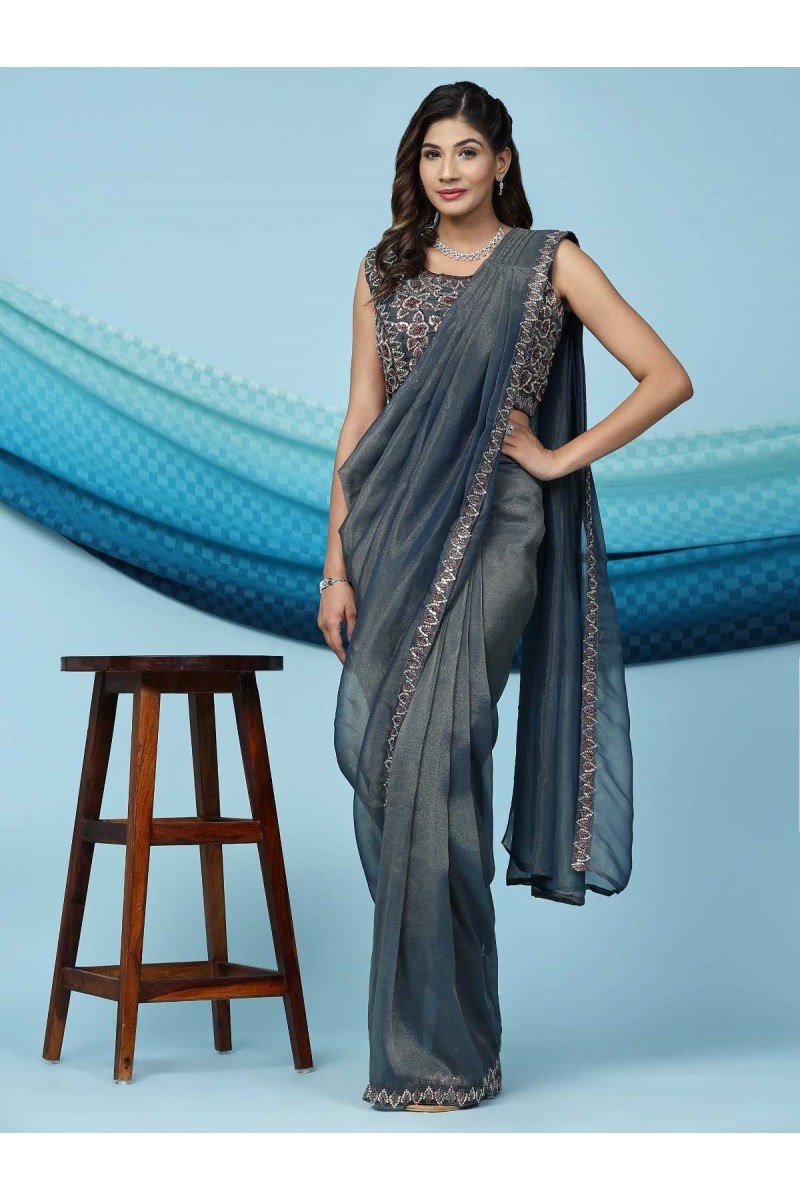 Amoha 250-B Full Stitch Embroidery Work Readymade Saree Collection