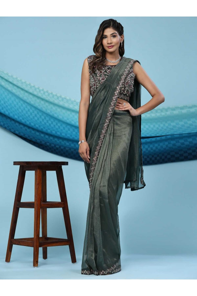 Amoha 250-C Full Stitch Embroidery Work Readymade Saree Collection