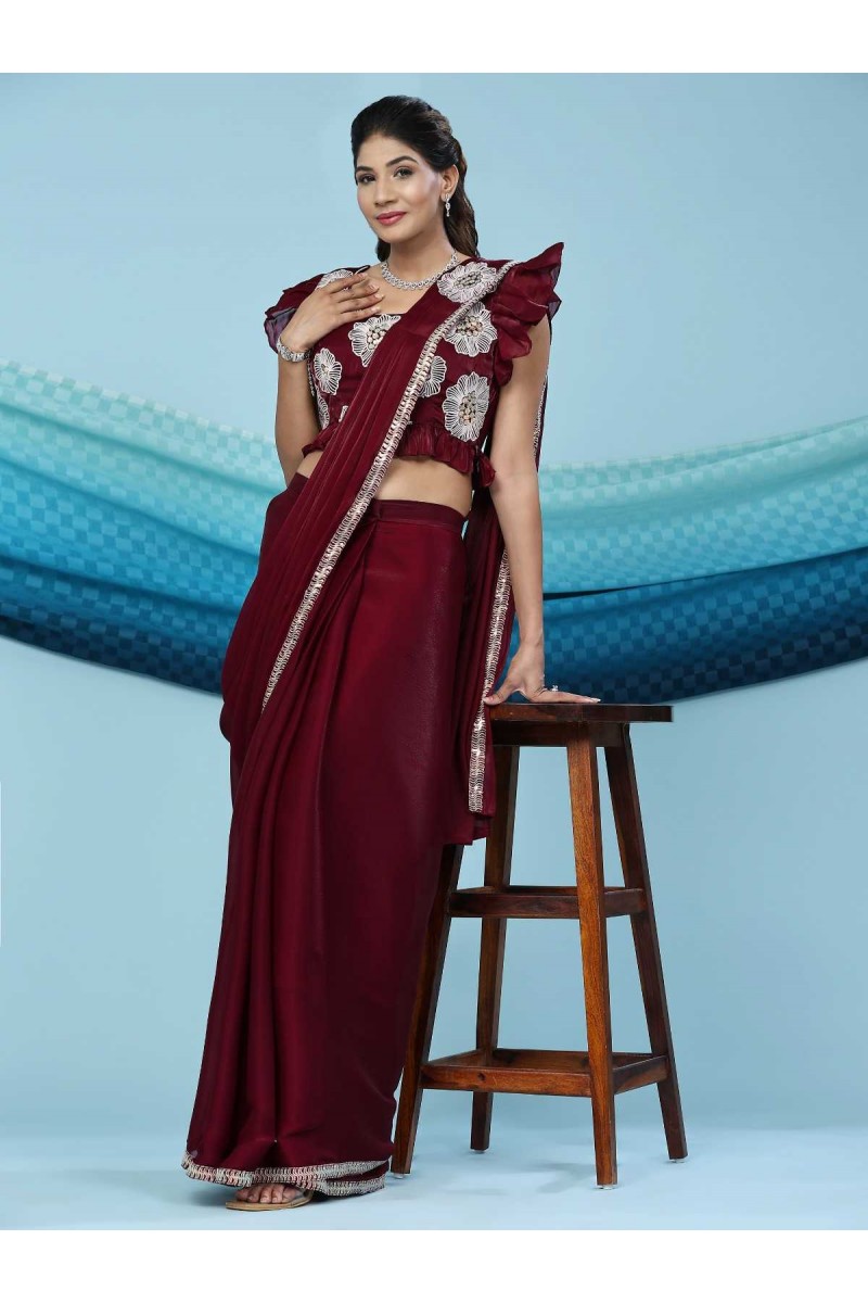 Amoha 260-A Ready To Wear Fancy Work Saree With Embroidered Designer Blouse