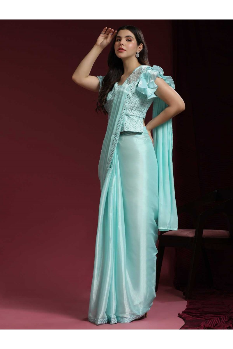 Amoha 265-A Wedding Wear Ruffle Sleeves Readymade Saree Manufacturer